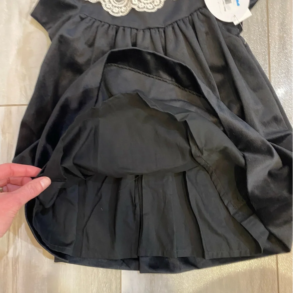 NWT Luli & Me Heirloom Lace Deluxe Black Velvet Float Dress & Bloomers girls 18M
